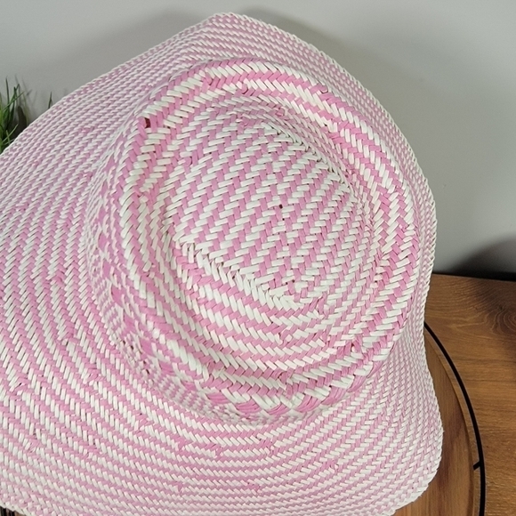J. Crew Pink and cream oversized straw hat summer beach vacation Size M / L - Picture 8 of 16